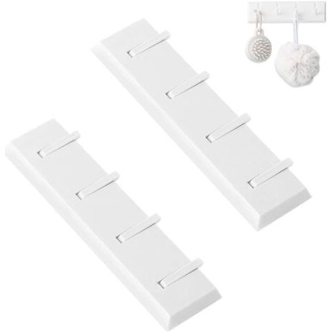2 Pièces Crochet Mural Pliable, Patère Murale, Porte Manteau Mural, Non Perforé, Autocollant, avec 4 Crochets Rétractables, pour Chapeaux, Écharpes, Parapluies, pour Entrée, Salle de Bain (Blanc) (1/5)