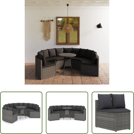 Gartenmöbel - 7-tlg. Garten-Sofagarnitur mit Auflagen Poly Rattan Grau (1/5)