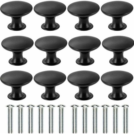12 maniglie nere per cassetti e porte, pomelli per mobili da 30 mm, pomelli per cassetti con foro rotondo, pomelli per porte, maniglie per mobili per armadi, guardaroba, cucine, camerette - Crezuo (1/5)