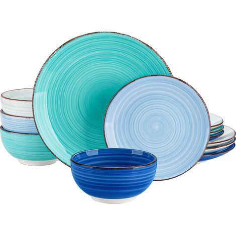 Service de vaisselle en céramique, design peint à la main, 24 pièces, 12 PCS BLEU (1/2)