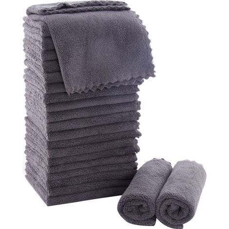 Ensemble de serviettes de toilette ultra-douces de qualité supérieure - 30 x 30 cm - Paquet de 24 pièces - Séchage rapide - (gris) (1/4)