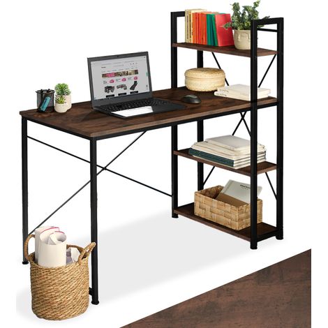 Bureau style industriel étagère en panneau aggloméré bois foncé (1/5)