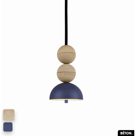 Lampe de suspension en béton - BOSFOR CONCRETE SABLE - INDIGO 2 BALLES LED 14W (1/3)