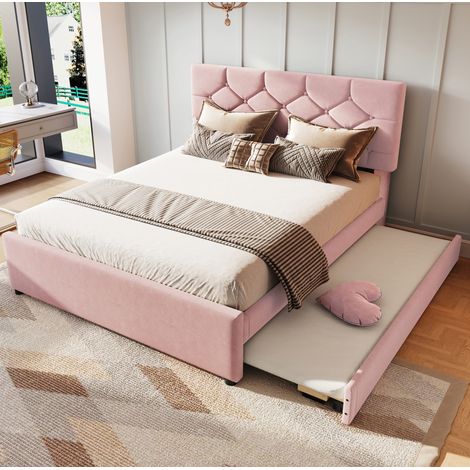 letto matrimoniale 140x200 estraibile velluto rosa OKMYHOME (1/5)