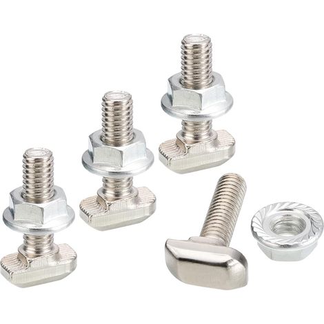 M6x20 mm T Fente Interruption verrouilleront et M6 Hexagone Bride Noix Ensemble, 20 Sets Marteau Diriger Boulon T T Forme Étalon Glissement Vis pour 30 Série Aluminium (1/5)