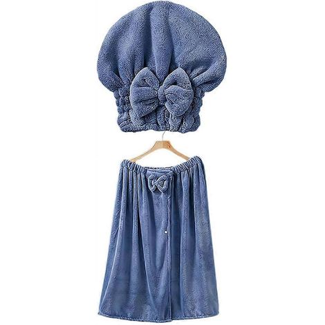 Jupe de bain ajustable grande taille et bonnet de bain à séchage rapide en polaire corail douce, douce pour la peau, absorption rapide, bleu (1/5)