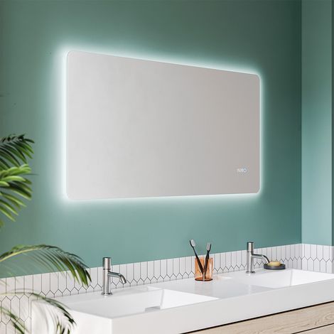 SONNI Badspiegel LED Beleuchtung Badezimmerspiegel Wandspiegel 120x60cm Touch-Schalter Uhr Temperaturanzeige kaltweiß Licht IP44,Energiesparend (1/5)