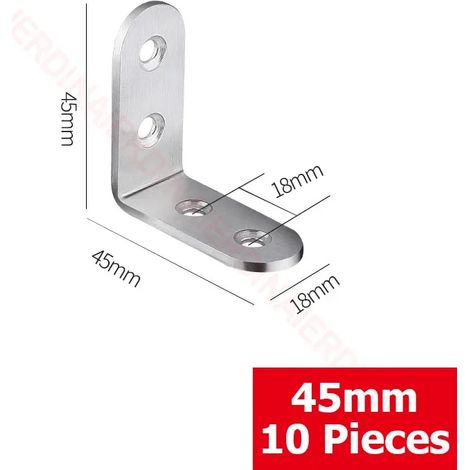(45 x 45 x 18 mm 05) Lot de 10 équerres d'angle à 90° en acier inoxydable, fixations murales pour étagères, tables, chaises (1/5)