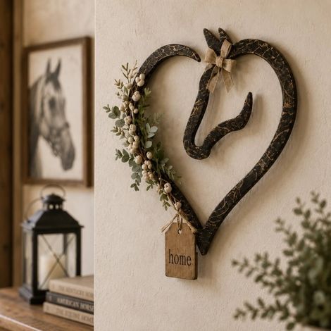 Décoration murale rustique en forme de cœur et de cheval - Taille moyenne