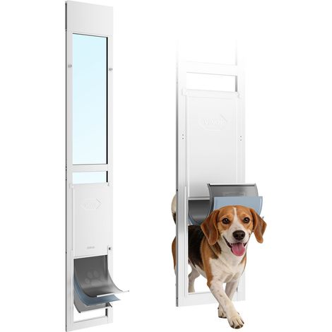VEVOR Chatiere pour Porte Coulissante en Verre, Porte pour Chiens et Chats, Hauteur Reglable de 1927 a 2049 mm, Cadre en Alliage deAluminium avec Rabat a 3 Couches et Charniere Pivotante, Taille L (1/5)