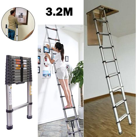 Dayplus – Échelle télescopique extensible 3,2 m – 11 marches – Charge max 150 kg – Acier inoxydable léger – Pour chantiers et travaux en hauteur