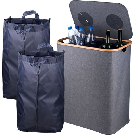 Contenedor de reciclaje de botellas con depósito, 2 secciones, 60-100 botellas