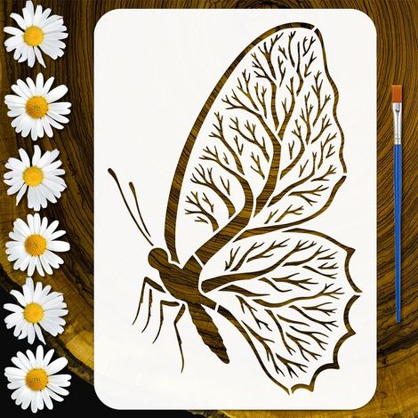Pochoirs Motif Branche Papillon avec un Pinceau 29.7x21cm Pochoirs Peinture Papillon Pochoir Branche Thèmes Animal PET Modèle PET pour Bois Carrelage Mur Tissu Meuble DIY (1/5)