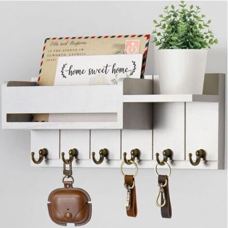 Wandmontierter Schlüsselhalter aus Holz, mit Ablage und Postfach, für Wohnzimmer und Eingangsbereich, modernes Design (1/4)