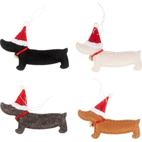Lot de 4 décorations de Noël : pendentifs en forme de teckel pour sapin, à suspendre à la maison. (1/5)