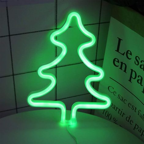 LED Neon Green Tree Art Se connecter lumières décoratives USB 3 Pôles AA Powered Green Tree Night Light décorations Accueil fête de mariage Décoration d'intérieur Enfants Salon de Noël Décor de vacan- (1/5)