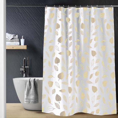 Rideau de Douche avec Crochets Joya Feuilles Dorées Blanc 180x200 cm (1/2)