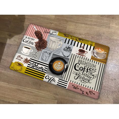 Modern European Style Oil-Resistant Kitchen Floor Mat, Household Long Strip Waterproof Non-Slip Mat - Coffee Time - 4676cm