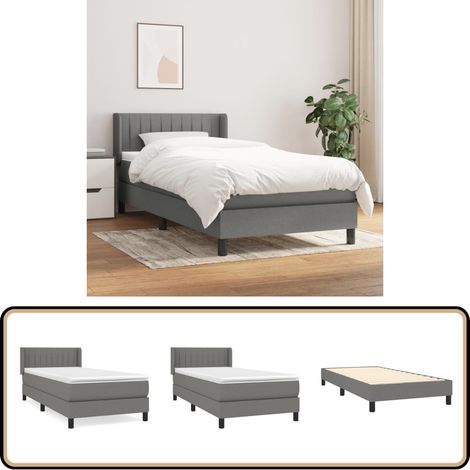 Boxspringbett mit Matratze Dunkelgrau 90x200 cm Stoff - Boxspringbett - Doppelbett - Bettenrahmen - Lattenrost - Matratze