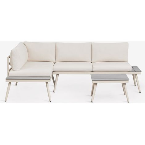 SKLUM Nadi Gartenset mit 4-Sitzer Ecksofa und Aluminium-Holz-Couchtisch Beige Tapioca – Hellgrau                                  