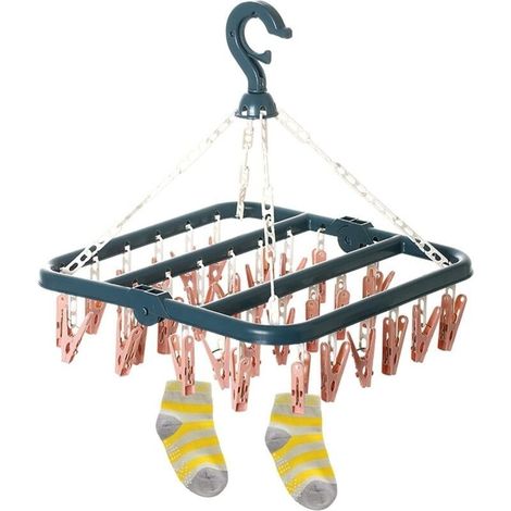 Support Chaussettes Etendoir, Etendoir Chaussette avec 32 Pinces pour sous Vtements, Chaussettes, Durable Pinces Linge en Plastique pour Intrieur Et Extrieurc (1/5)