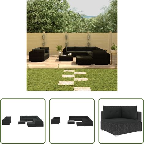 Rotin -  Salon de jardin 10 pcs avec coussins Résine tressée Noir (1/5)