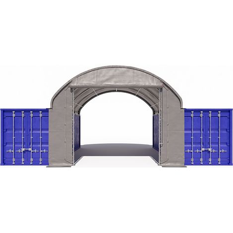 TOOLPORT Frontal para cubierta entre contenedores de 8m de ancho – Lona de PVC PRIMEtex 2300, gris, con entrada enrrollable