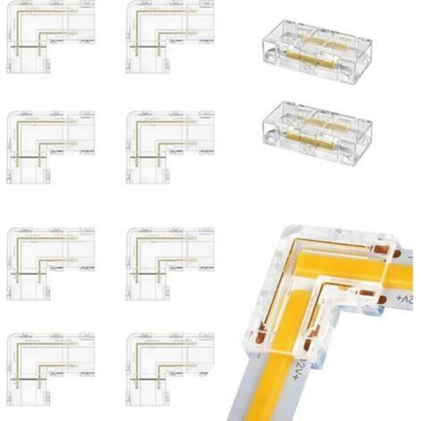 10 Pièces Connecteurs pour Ruban, 8mm 2 Pin Led COB Bande Connecteur D'angle 8 PCS Connecteurs Type L/Angle 2 PCS Transparent Connecteurs Intermédiaires Sans Espace pour les Lumières LED Srtip (1/5)