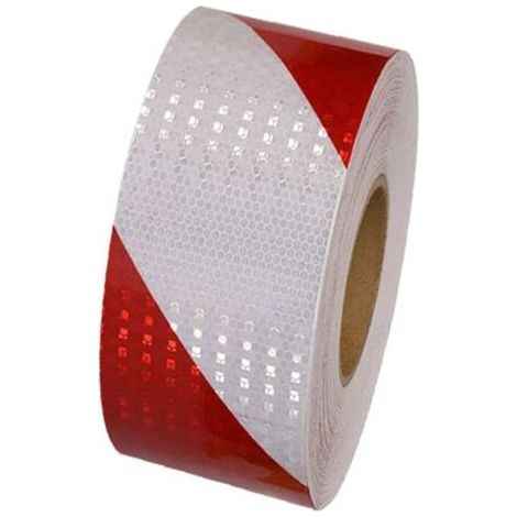 Cinta reflectante autoadhesiva de seguridad de 25 m x 5 cm – Material PET impermeable – Alta adherencia y reflectividad – Rojo y blanco (1/5)