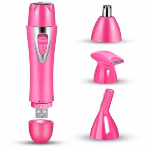 Épilateur Électrique - Rechargeable USB - 4 Fonctions (Épilation Corps Visage Nez Sourcils) - ABS - Rose - 1 Pièce (1/4)