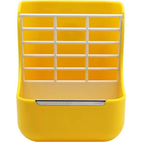 Mangeoire 2 en 1 pour animal domestique et châssis pour graminées pour lapins, chinchillas, cochons d’Inde, petits animaux, anti-morsure avec ensemble fixe (jaune)