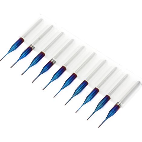10-teiliges Set blau beschichteter Hartmetall-Kegelfräser für die Leiterplattengravur, 0,5 mm Spitze