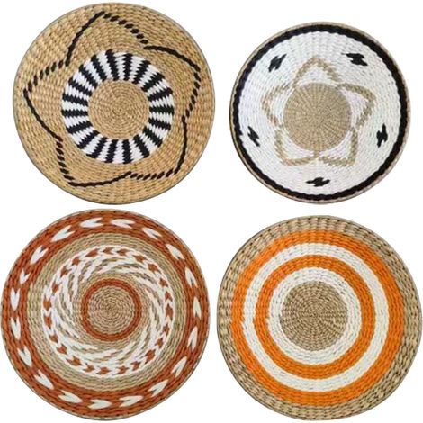 Decoración de pared nórdica hecha a mano – juego de 4 piezas con girasoles y motivos geométricos de ratán – diámetro 30 cm (1/5)