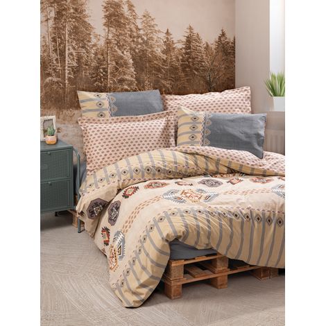 Parure de lit - 1 housse de couette 220 x 240 cm + 2 taies d'oreiller 60 x 60 cm - 100 % coton renforcé - Beige