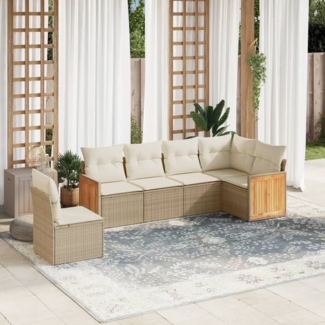 Juego de sofás jardín con cojines 6 pzas ratán sintético beige vidaXL (1/3)