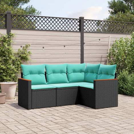vidaXL Set Divani da Giardino 4 pz con Cuscini Nero in Polyrattan (1/5)