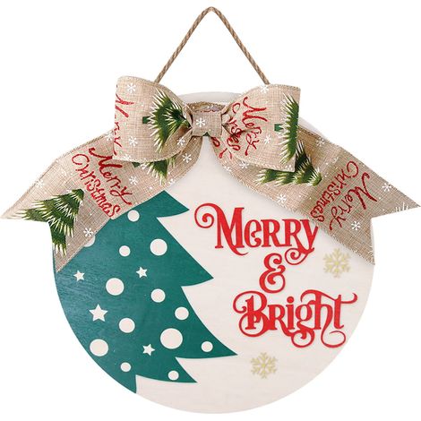 Wreath - Wooden Christmas Welcome Sign - For Front Door Outdoor Wall Window Decoration - 32 cm x 28 cm - 1 Piece (1/2)