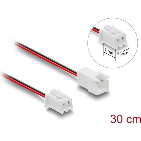 Delock Lüfter Verlängerungskabel JST Stecker zu Buchse 2 Pin, Steckerlänge 7 mm, 30 cm