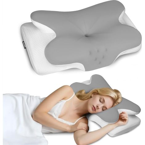 1 Oreiller Ergonomique,Mousse Mémoire Forme,Double Hauteur 4.3in 5.5in,Housse Amovible,Toutes Positions (1/5)