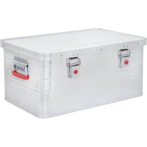 STIER Alubox, Aluminiumbox 50L, Staub- und spritzwasserresistent, mit Gummidichtung und 2 Klapphandgriffen, Transportkiste aus verchromten Stahl und stabilen Hebelspannverschlüssen