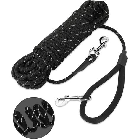 Laisse pour chien 10 mètres - Nylon réfléchissant long - Léger - Boucle ajustable en alliage de zinc pour la sécurité du chien - Noir (1/4)