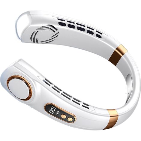 Ventilateur de cou portable, 5 vitesses, rechargeable, silencieux, avec écran et lumière LED à 7 couleurs, pour été, voiture et plage (1/5)