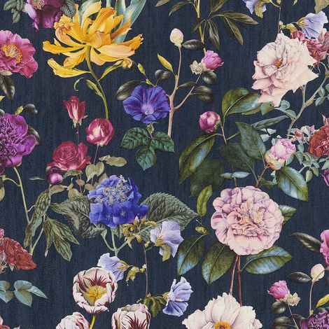 Exklusive Luxus Tapete Profhome 373364 Vliestapete leicht strukturiert mit Blumen-Muster matt blau grün rot 5,33 m2
