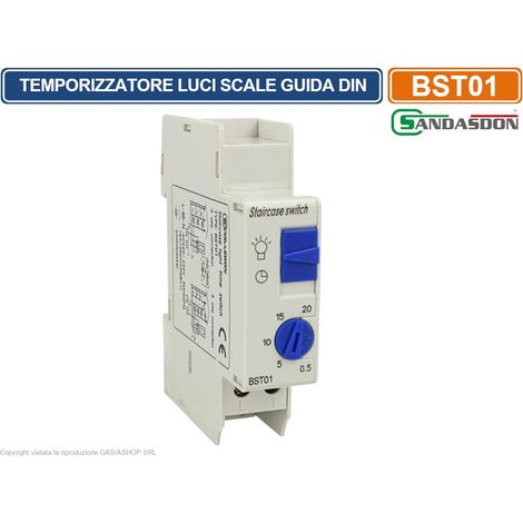 INTERRUTTORE TEMPORIZZATORE LUCI SCALE ELETTRONICO 1M MONTAGGIO SU BARRA DIN 16A (1/2)
