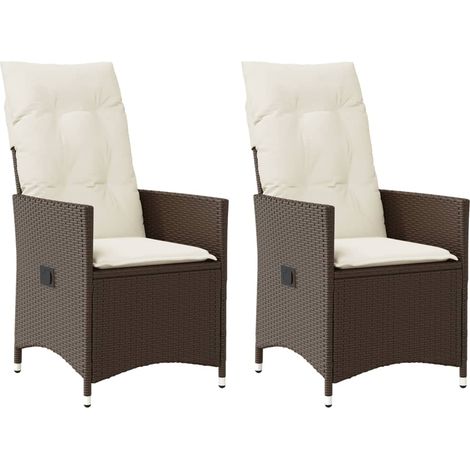 Gartensessel mit Kissen 2 Stk. Verstellbar Braun Poly Rattan