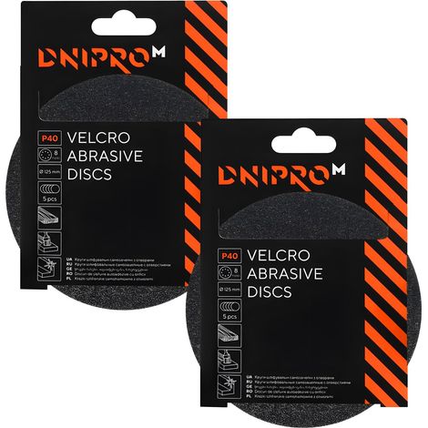 Dischi abrasivi Dnipro-M P40, 125 mm, 8 fori, per levigatrice eccentrica, confezione da 10 (1/3)