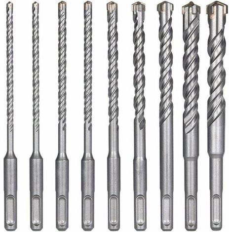 Forets à Béton, 9PCS (5 mm 16x160 mm), Pour Perforateur, Béton, Brique, Pierre, Métal (1/4)