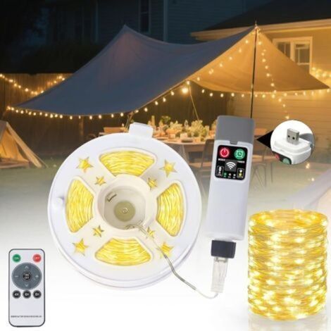 Guirlande lumineuse de camping 30 m 300 LED, rechargeable avec 8 modes d'éclairage, étanche USB, lumière de camping pour cour, jardin, fête, festival (1/5)