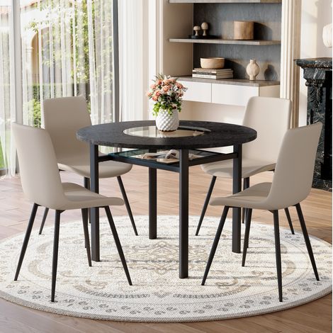 MEUBLIV Rundes Tischset 100 cm Schwarz – 4 Stühle, Glasplatte (1/5)