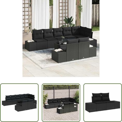 vidaXL Akazienholz - Gartensofa-set mit Speicher Schwarz Poly Rattan (1/5)